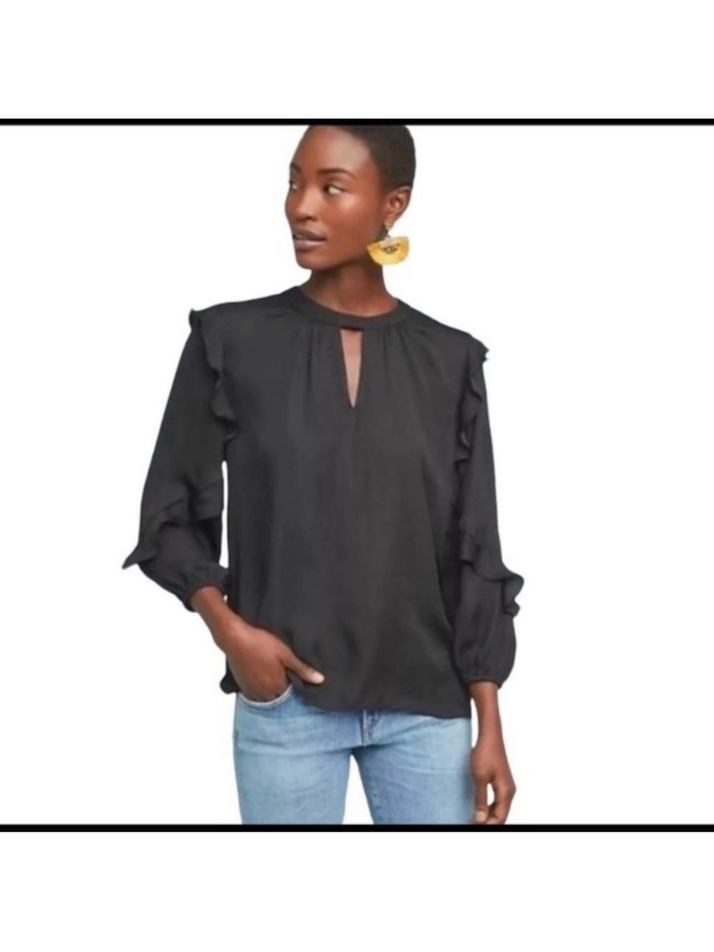 Anthropologie Dolan Black Ruffle Keyhole Flowy Blouse Top XS